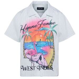 Homme + Femme Private Island Button Down White Large HFSS202474-3